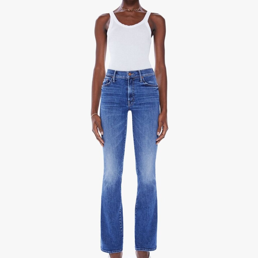 Mother The Outside Sneak Mid Rise Bootcut Jeans in Dark And Stormy Night